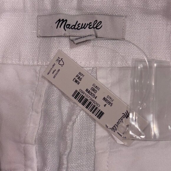 NWT MADEWELL Button- Tab Linen High Rise Shorts Size 4 White {NR095} - Picture 2 of 16